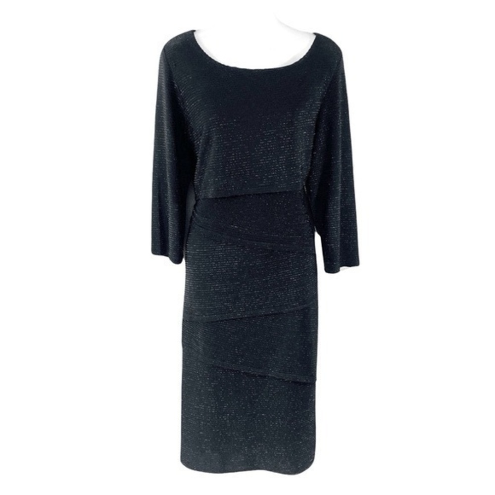 NWT Ronni Nicole black metallic sparkle tiered dress 14 NN15